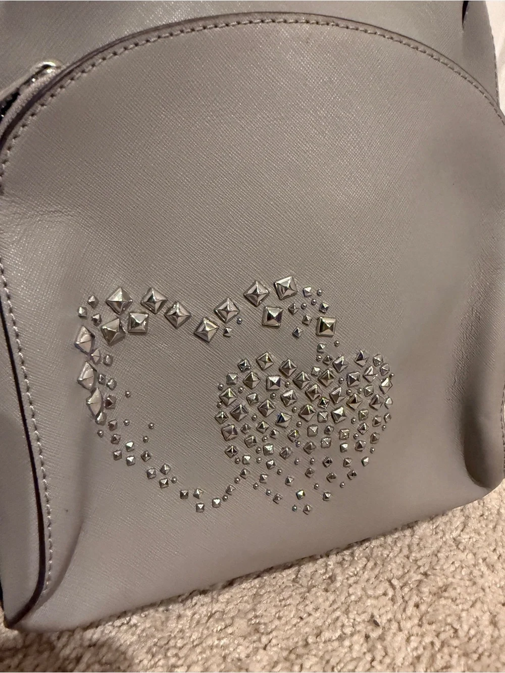 Michael Kors Gray Leather Backpack with Studded Heart Accent
